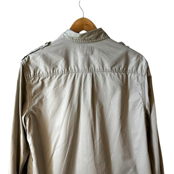 Converse One Star Men’s Long Sleeve Casual Button Up Shirt Top Pocket Beige M - Picture 6 of 10